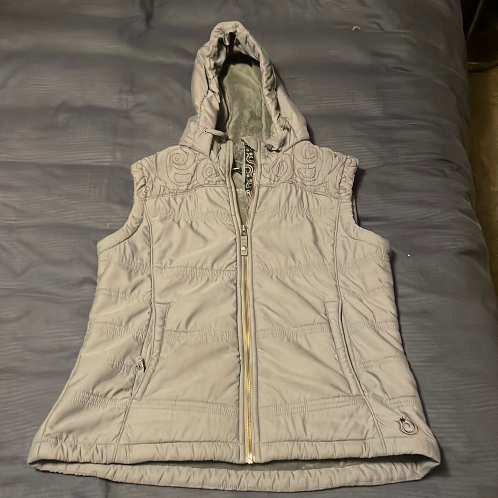 Isis quilted gray hooded winter vest fleece interior size 12